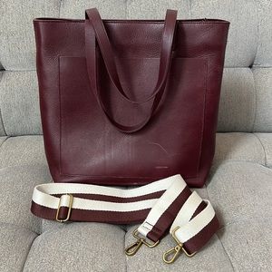 Madewell Burgundy Tote with Striped Strap